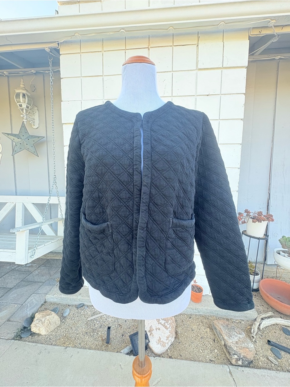 J Cree Quilted Crewneck Jacket - Black